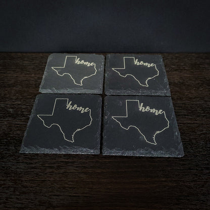 Texas Home Laser Engraved Slate Coaster Set